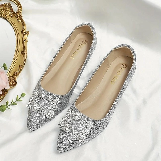 Glitter Silver Embellished Rhinestone Flats Women's with