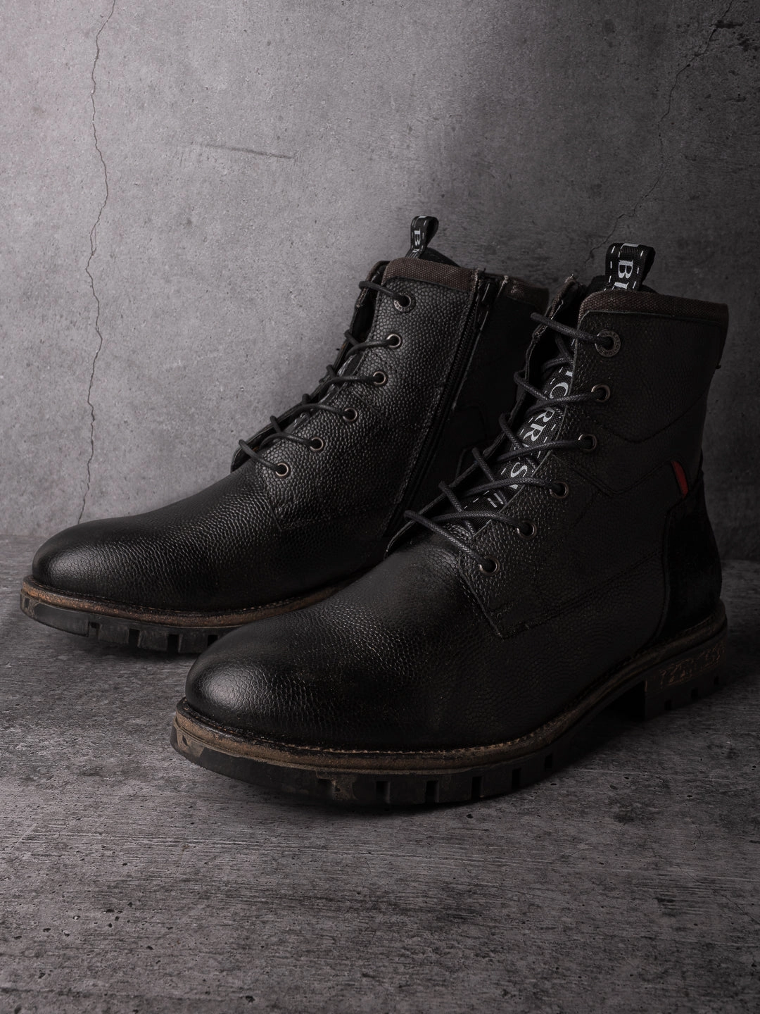 Knee High Boots Fold Over Black Leather Lace Up Boots