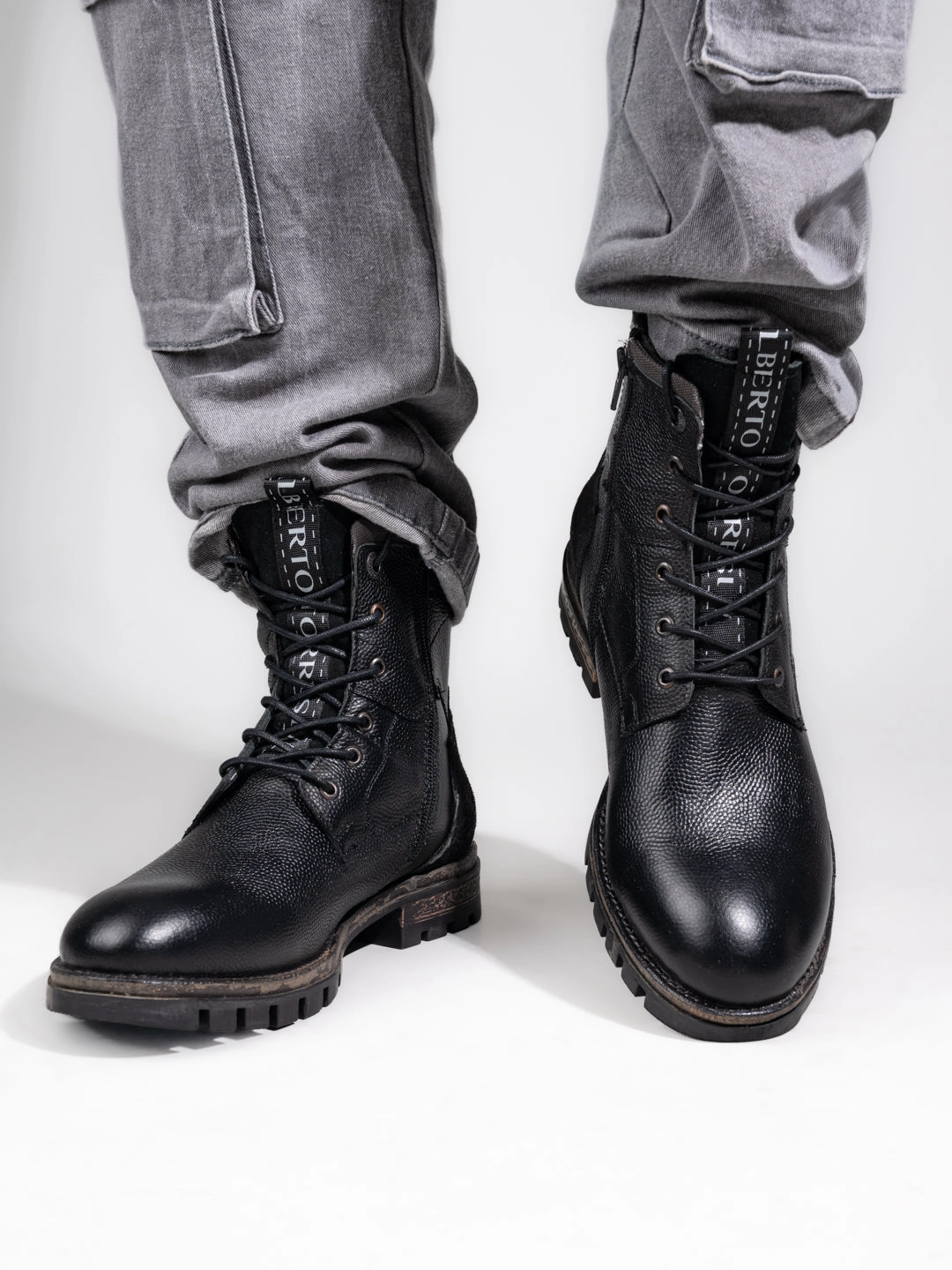 Black Leather Lace Up Boots Winter Walking Boots