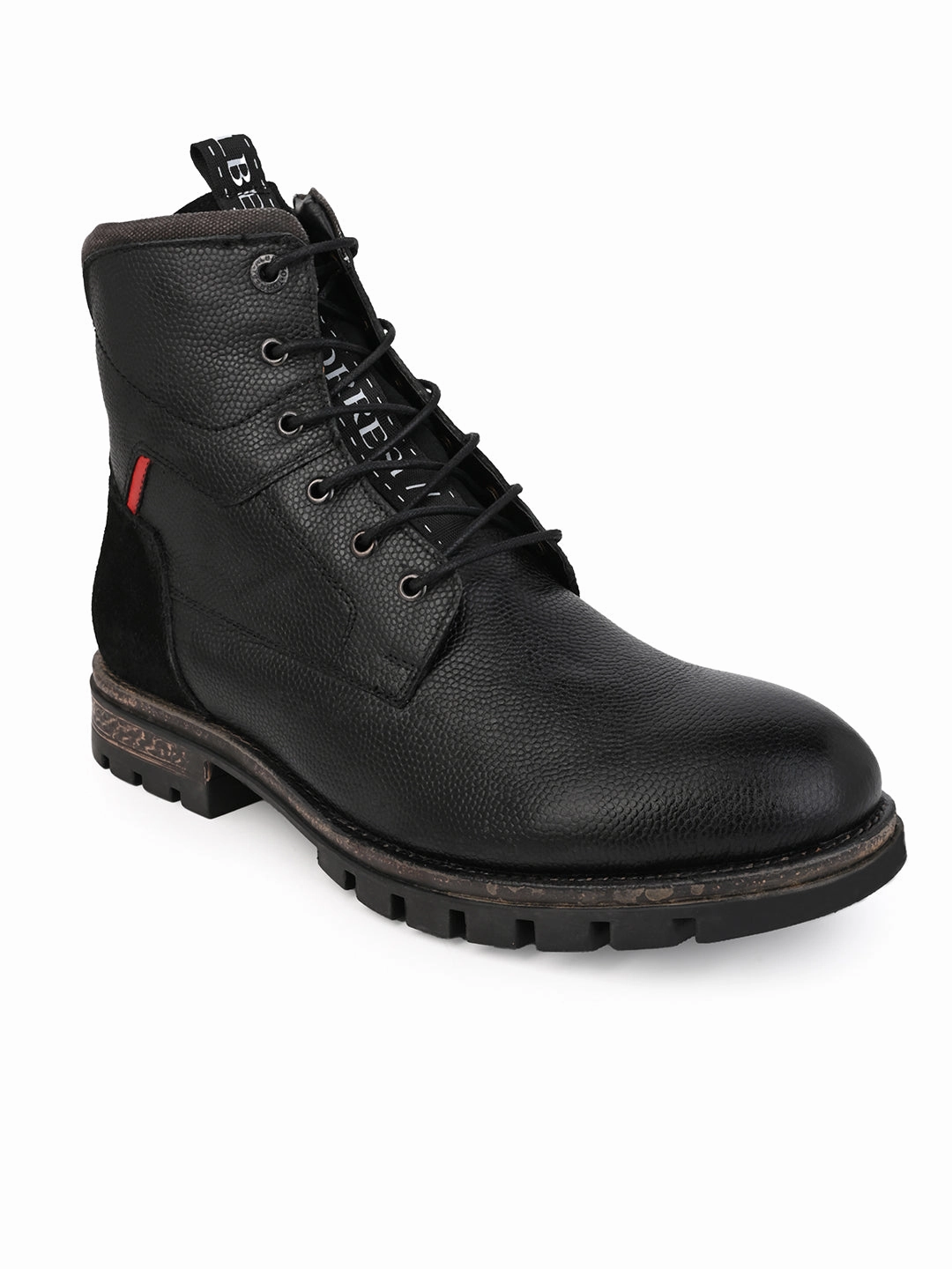 Black Leather Lace Up Boots Waterproof Rain Boots