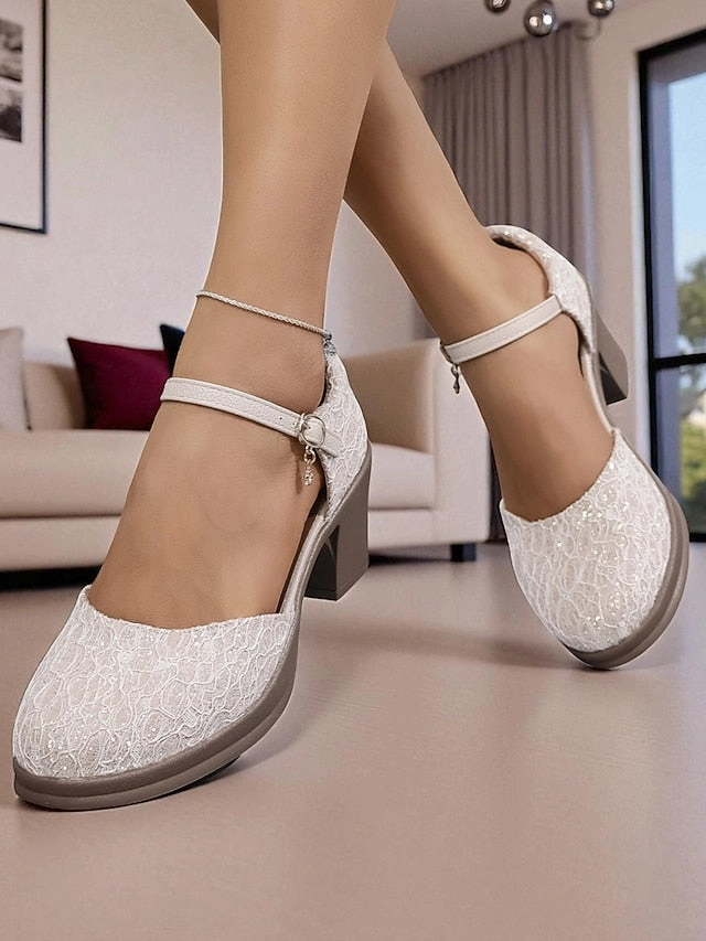 Shoes Mary Comfortable Jane Chunky Women's - Heel Lace Low