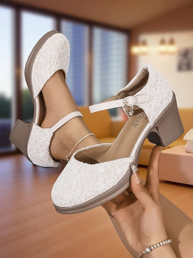 Shoes Mary Comfortable Jane Chunky Women's - Heel Lace Low