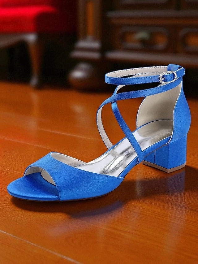 Strap Elegant Block - Satin Sandals with Ankle Women's Heel