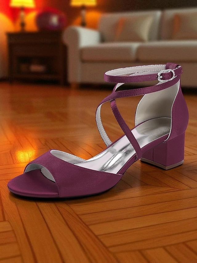 Strap Elegant Block - Satin Sandals with Ankle Women's Heel