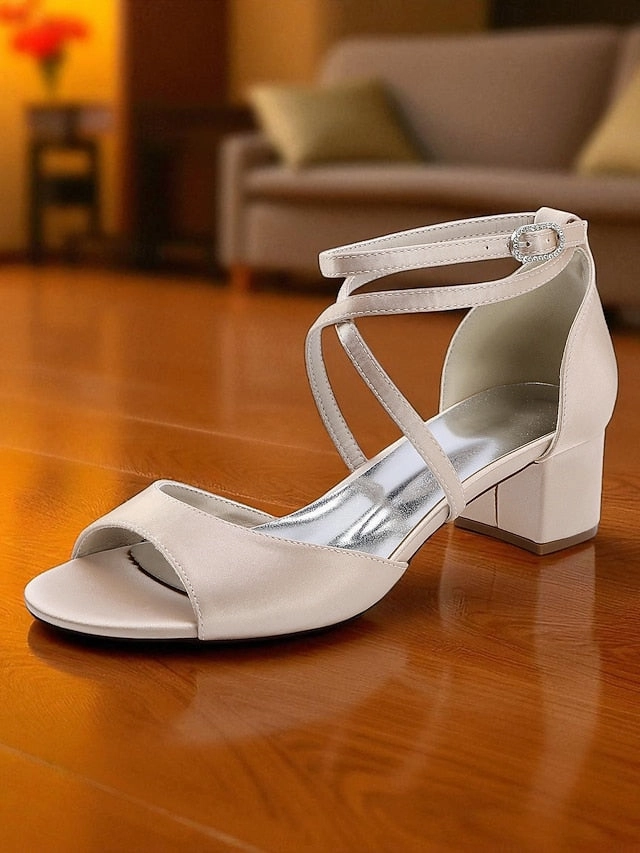 Strap Elegant Block - Satin Sandals with Ankle Women's Heel