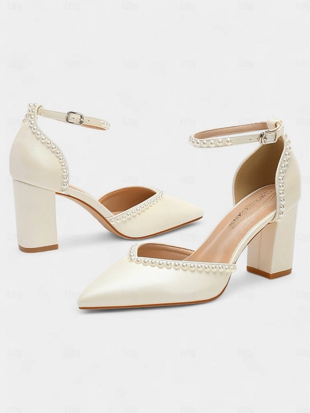 Elegant Women's Pearl-Embellished Wedding Heels New Balance 9060 Grey And White