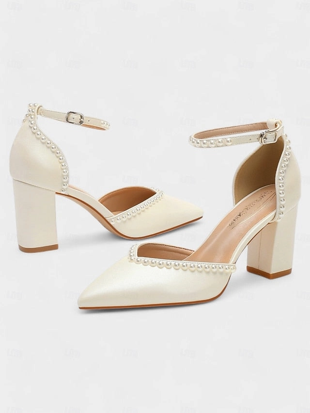 Elegant Women's Pearl-Embellished Wedding Heels