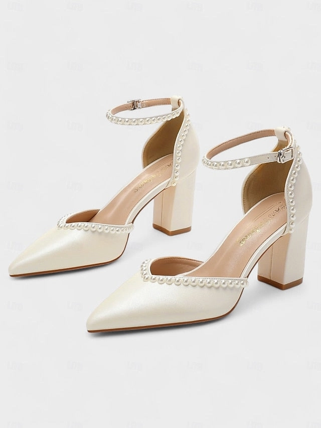 Elegant Women's Pearl-Embellished Wedding Heels