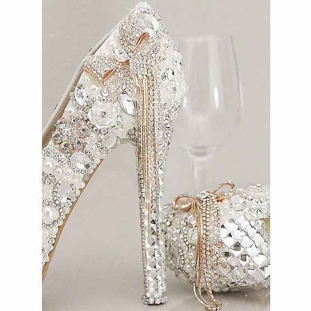 Rhinestone Embellished Platform White and Pearl Women's