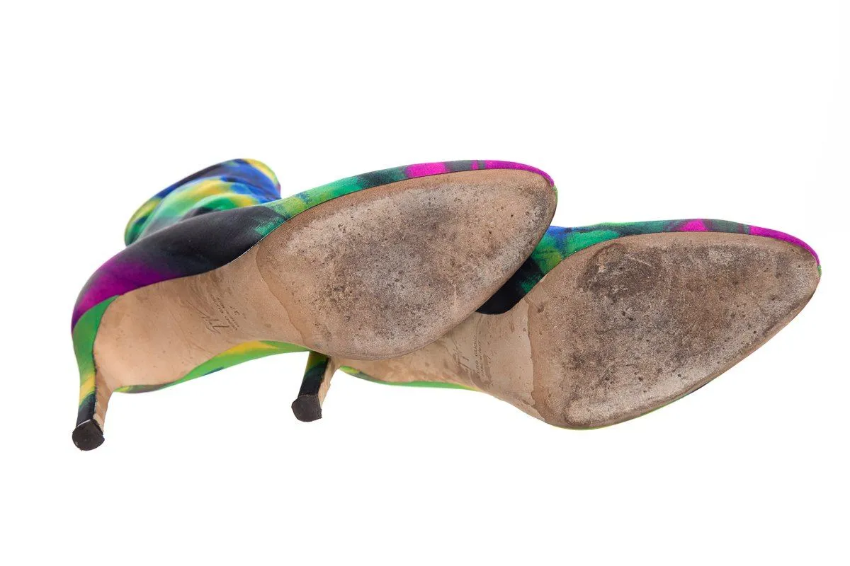 Giuseppe Zanotti Multi Tie-Dye Sock Boots SZ 37 Black Military Boots