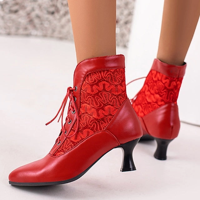 Embroidered with Women's Panels Lace-Up Ankle Boots White