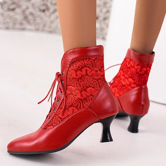 Embroidered with Women's Panels Lace-Up Ankle Boots White