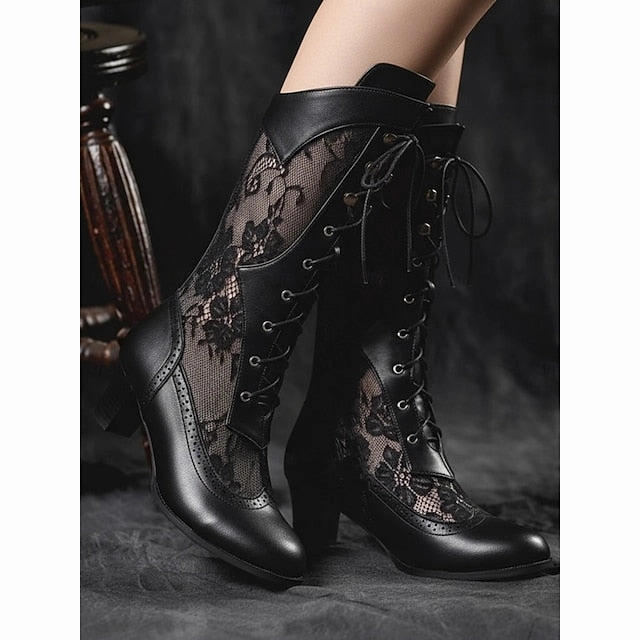 White with Women's Lace Victorian-Style Lace-Up Boots