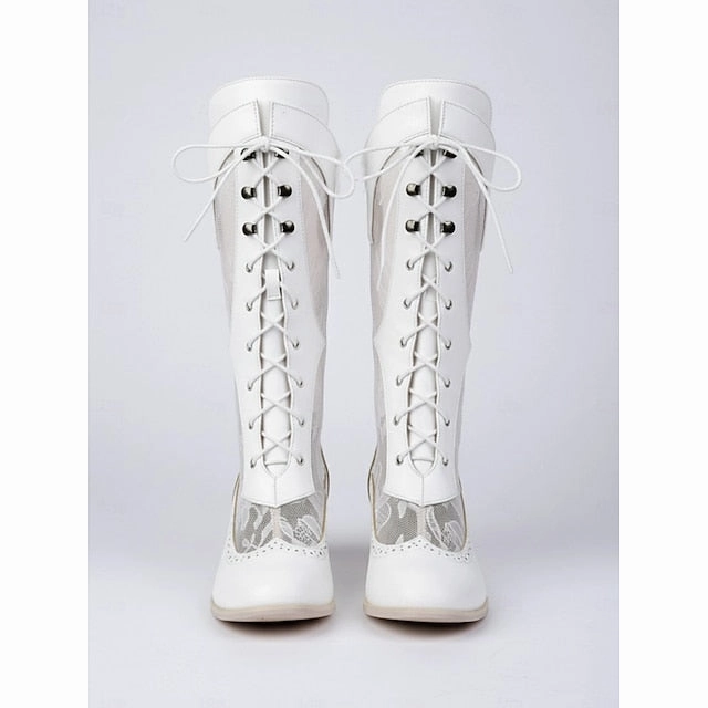 White with Women's Lace Victorian-Style Lace-Up Boots