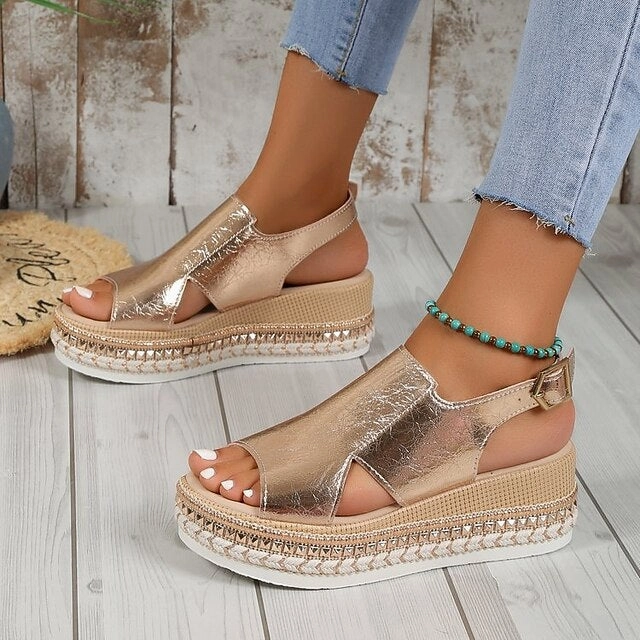 Faux Gold Platform Espadrille Leather Women's Metallic Beef And Broccoli New Balance