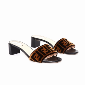 Coco Gauff New Balance Shoes FENDI Bronze Tobacco Zucca Velvet Slip On Mules