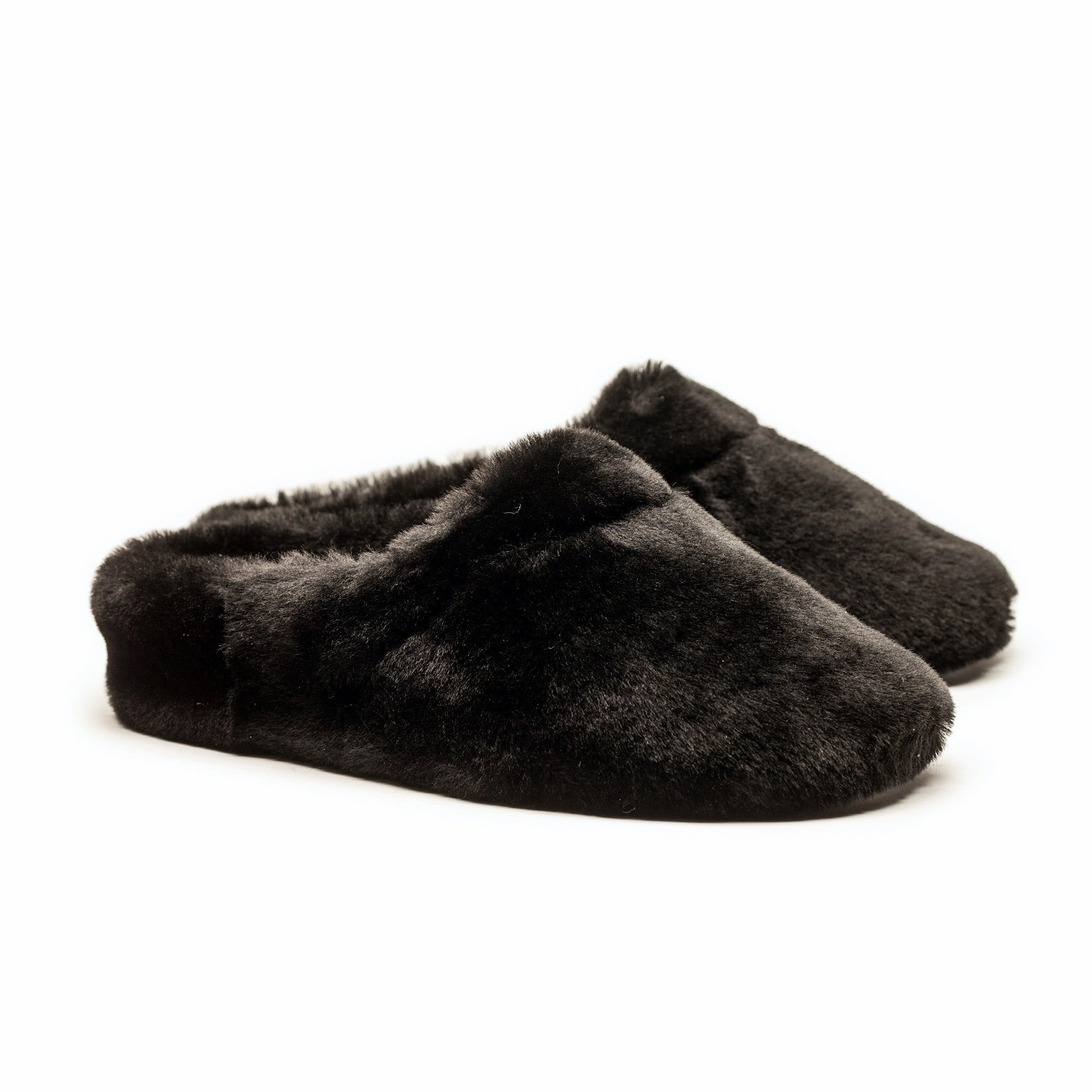 SLIPPERS Black | Shearling Slippers With Fur On Top