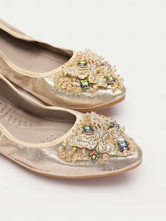 Pink Sand New Balance Flats Glitter Crystal Women's with Gold Foldable