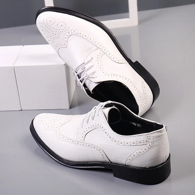 Formal Brogue - Men's Dress White Oxford Shoes Classic