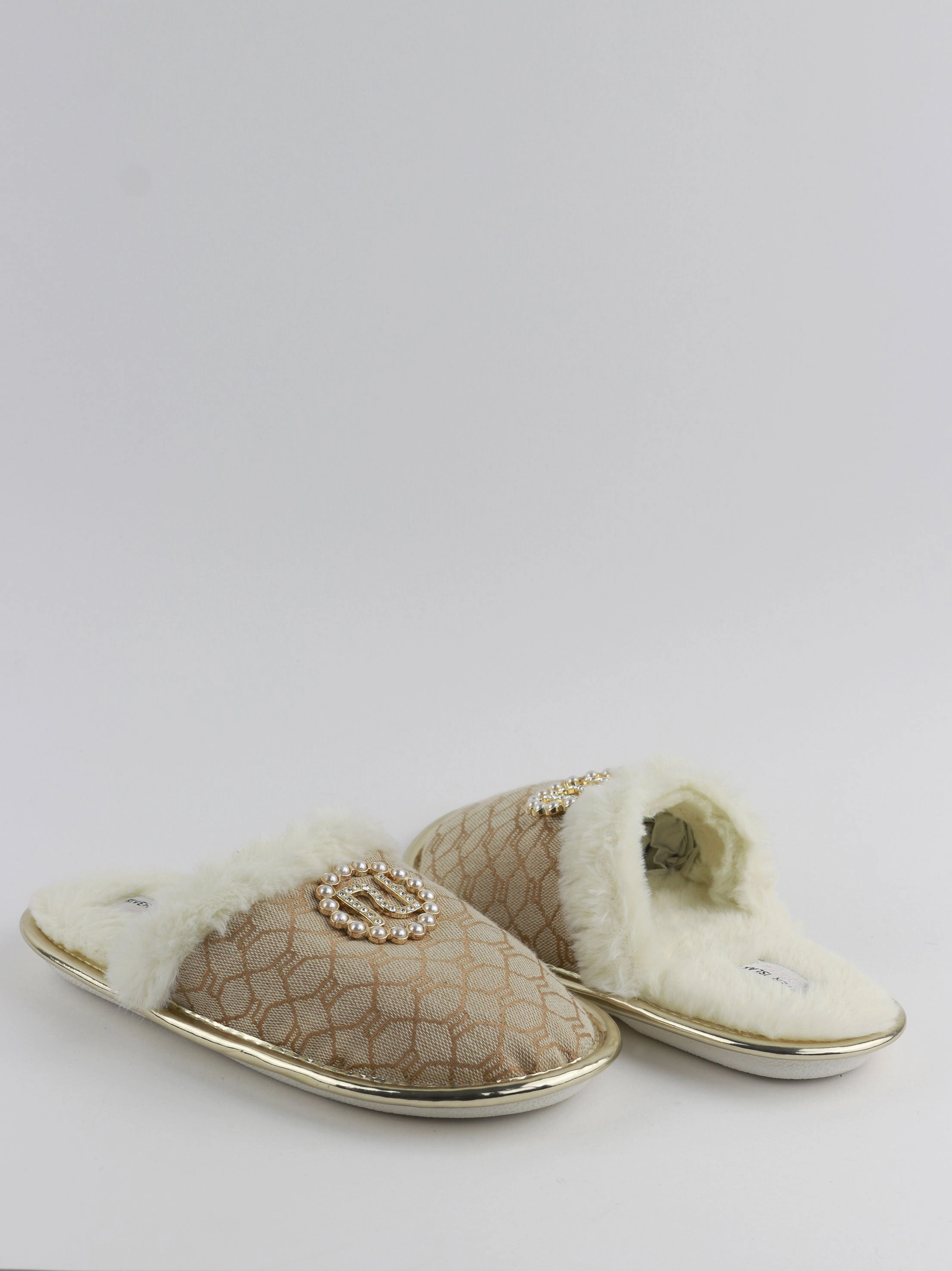 Kids Girl Textile Faux Fur Slippers,Beige Slippers Evangelion
