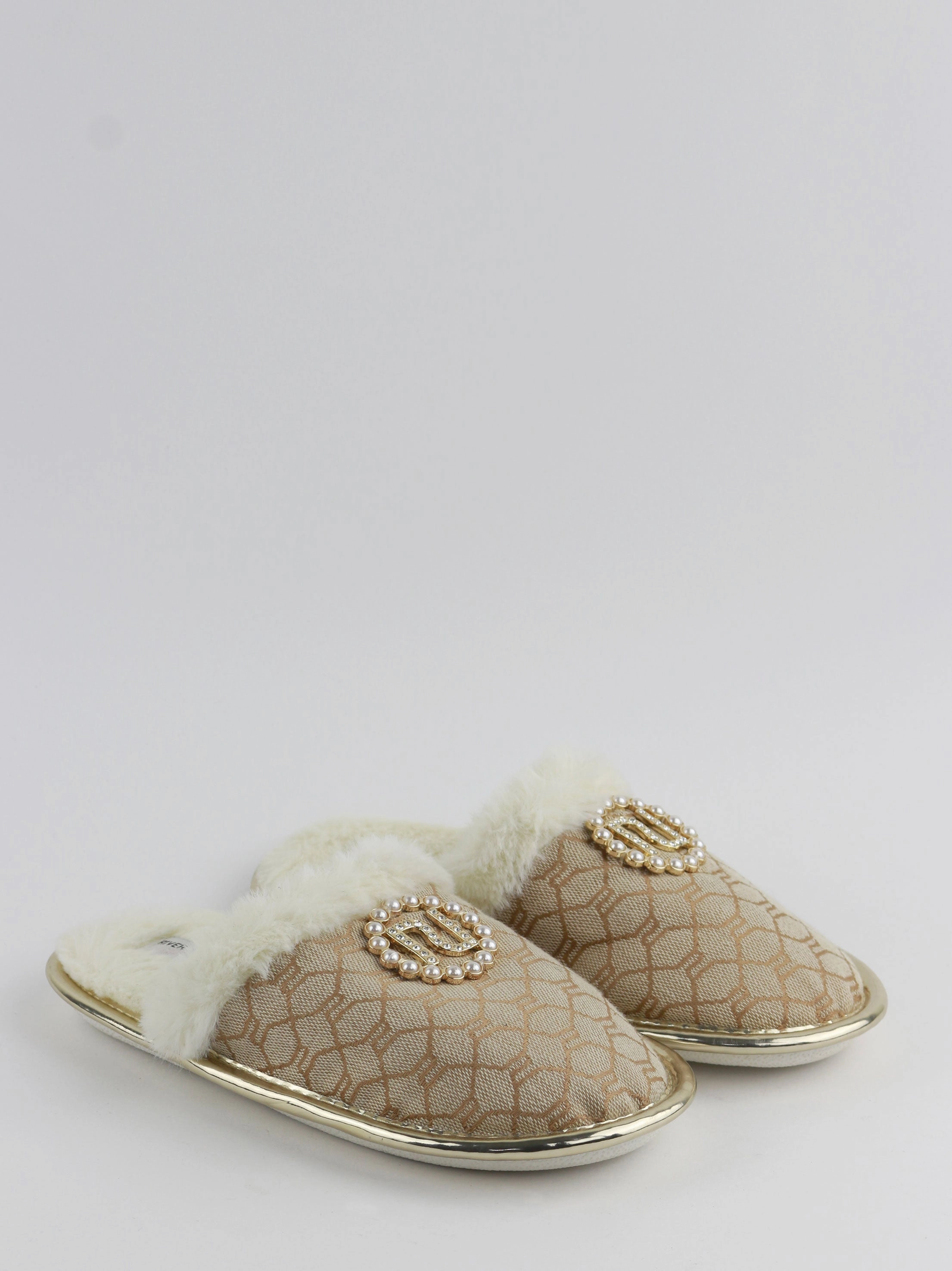 Kids Girl Textile Faux Fur Slippers,Beige Animal Skin Slippers