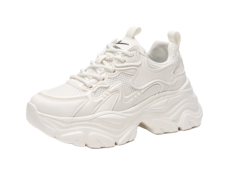 Casual Shoes For Comfortable Warrior Abrasion Resistant, Breathable, Lightweight, Height Increasing Low top Chunky Sneakers Women's Beige