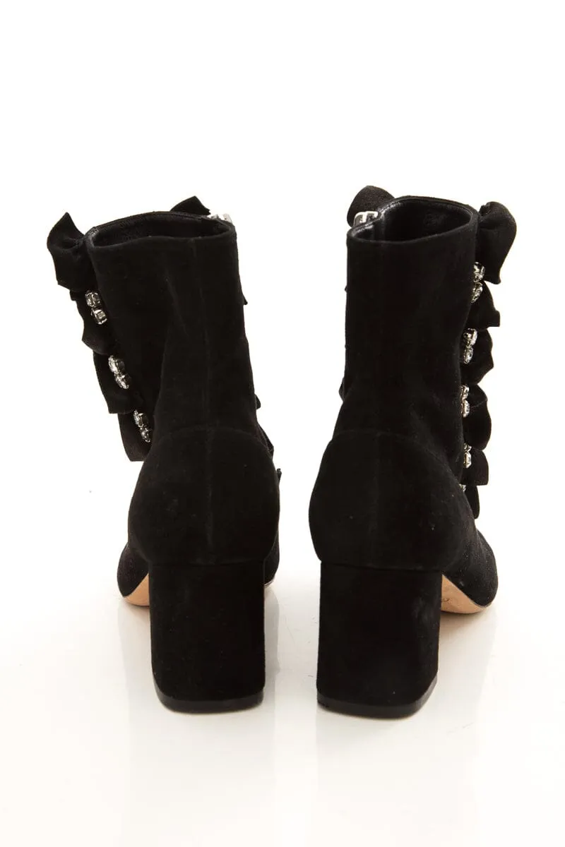 Boots In Wide Sizes Gedebe Black & Crystal Ruffle Detail Boots SZ 39