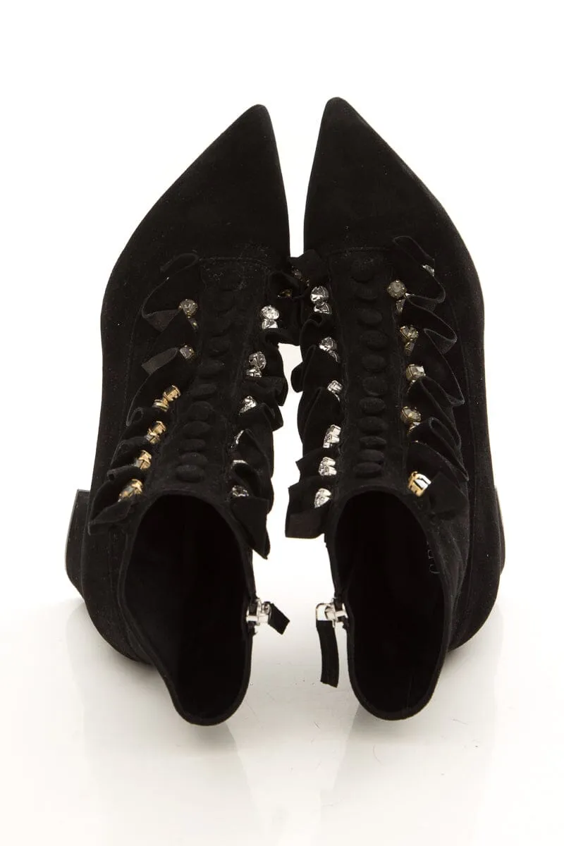 Gedebe Black & Crystal Ruffle Detail Boots SZ 39 Cargo Boots