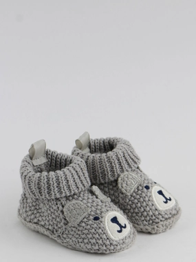 Kids Boy Knitted Bear Slippers,Grey Slip Platform With Strap