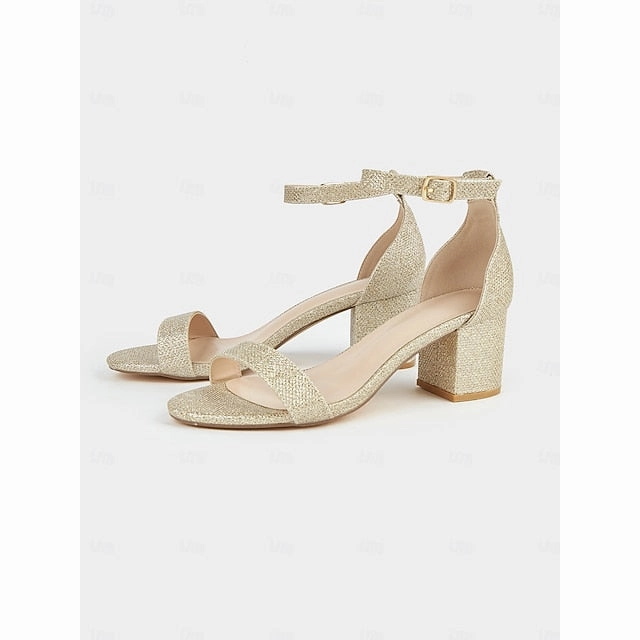 Gold Ankle Heel Sandals with Women's Block Stylish Glitter