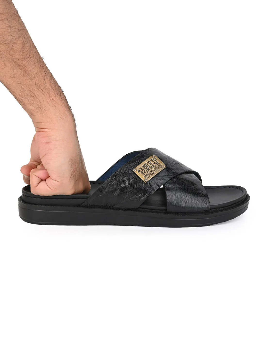 Misha Slippers Alberto Torresi Barleta Black Leather Men Slippers