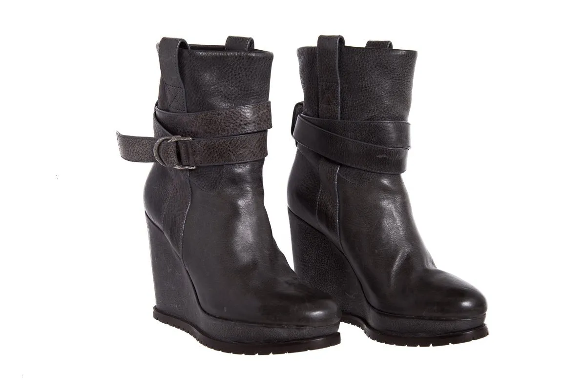 Brunello Cucinelli Grey Leather Platform Wedge Boots SZ 39 Muk Luk Boots