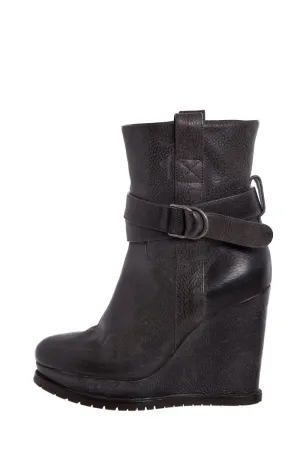 Brunello Cucinelli Grey Leather Platform Wedge Boots SZ 39 Boots For Short Dresses