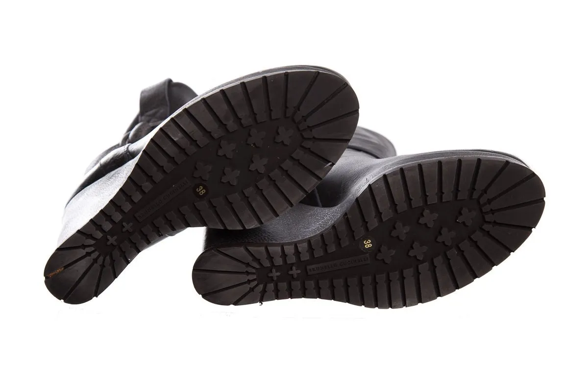 Brunello Cucinelli Grey Leather Platform Wedge Boots SZ 39 Dickies Boots