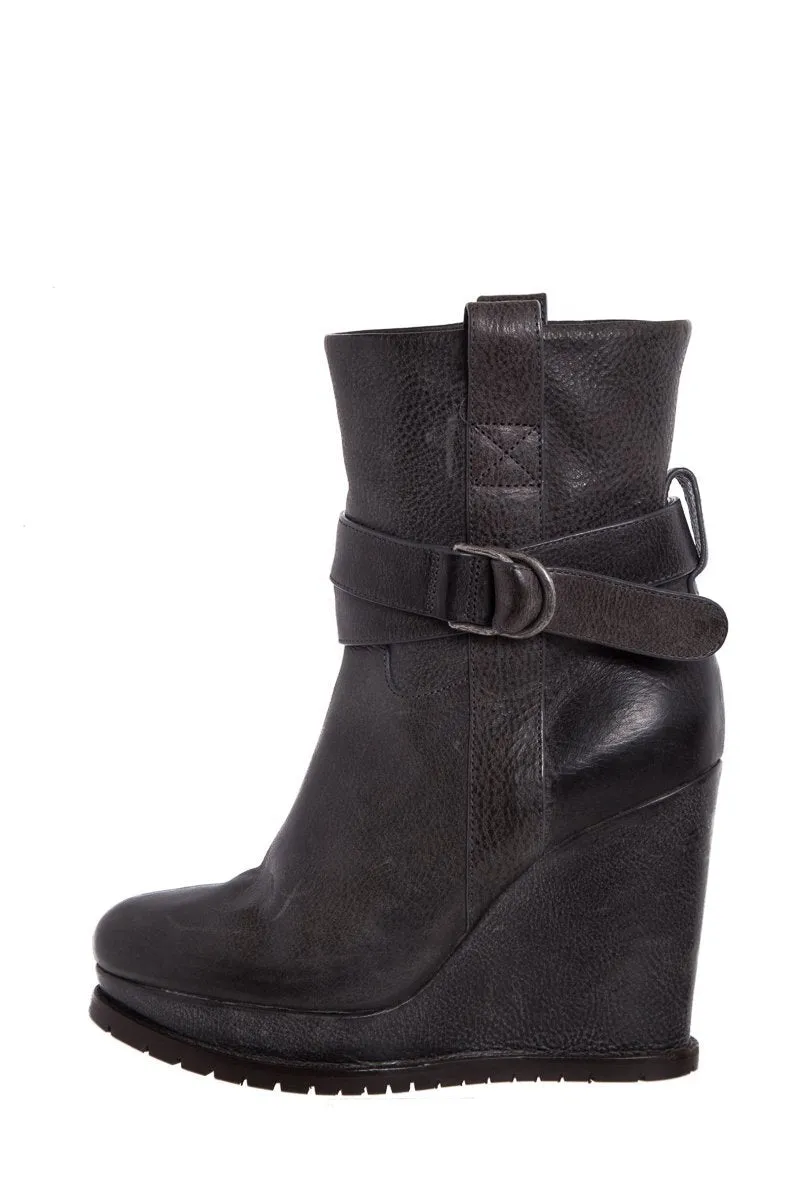 Exotic Leather Boots Brunello Cucinelli Grey Leather Platform Wedge Boots SZ 39