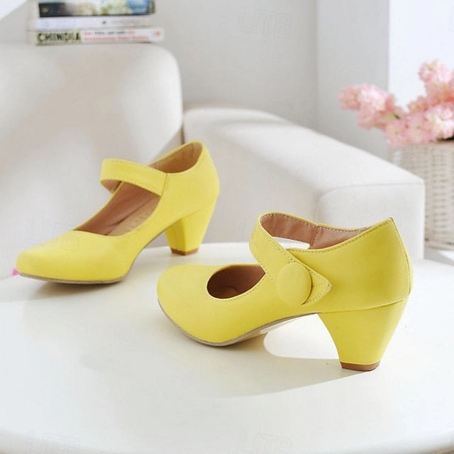 Toe Women's Mary  Jane Yellow Shoes Round