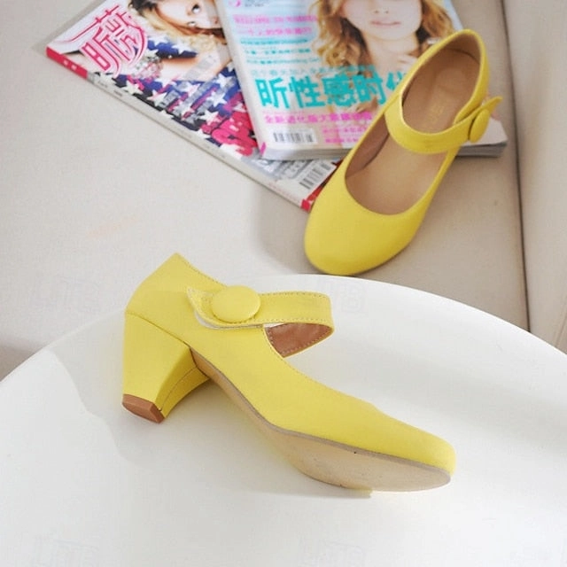 Toe Women's Mary  Jane Yellow Shoes Round