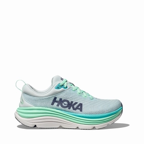 Hoka Women's Gaviota 5 Running Sneaker in Snow Melt/Cielo Blue Clifton 3
