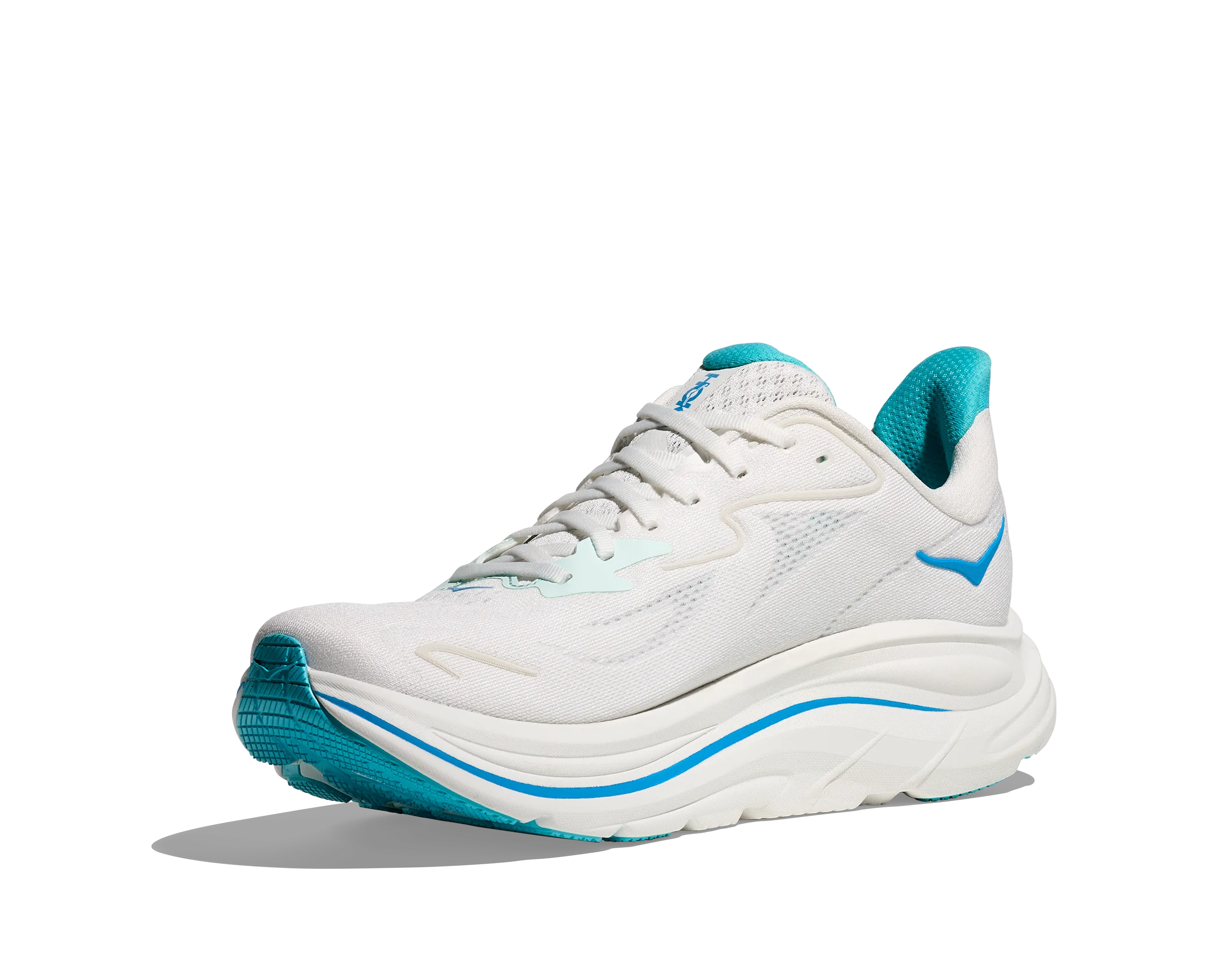 HOKA Men's Clifton 10 - WHITE / SKYWARD BLUE (Wide) Best On Shoes For Running