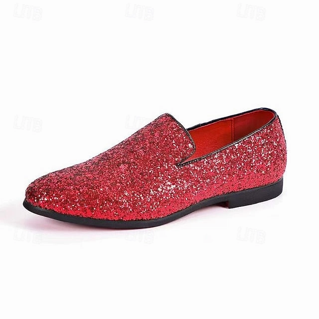 Slip Glitter Red - Loafers On Men's Square Toed Loafers