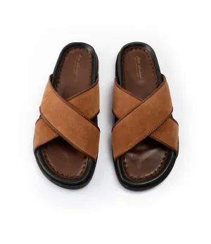 Milano Leather Slippers - Beige Suede Slippers With Detachable Soles