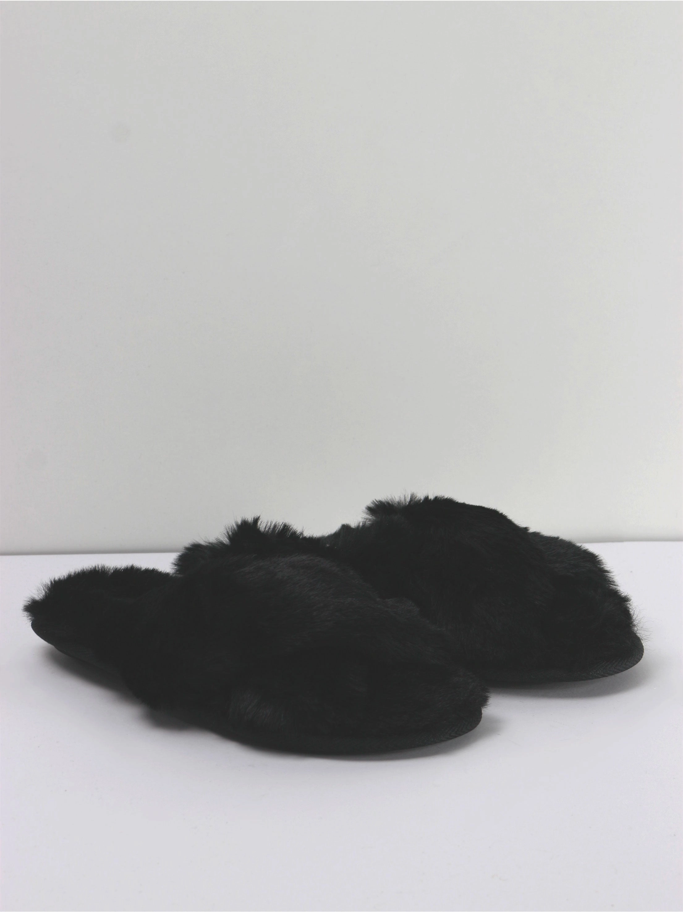 Kid's Girl Brooklyn Crossband Fur Slippers,Black Wing Shoes Slippers