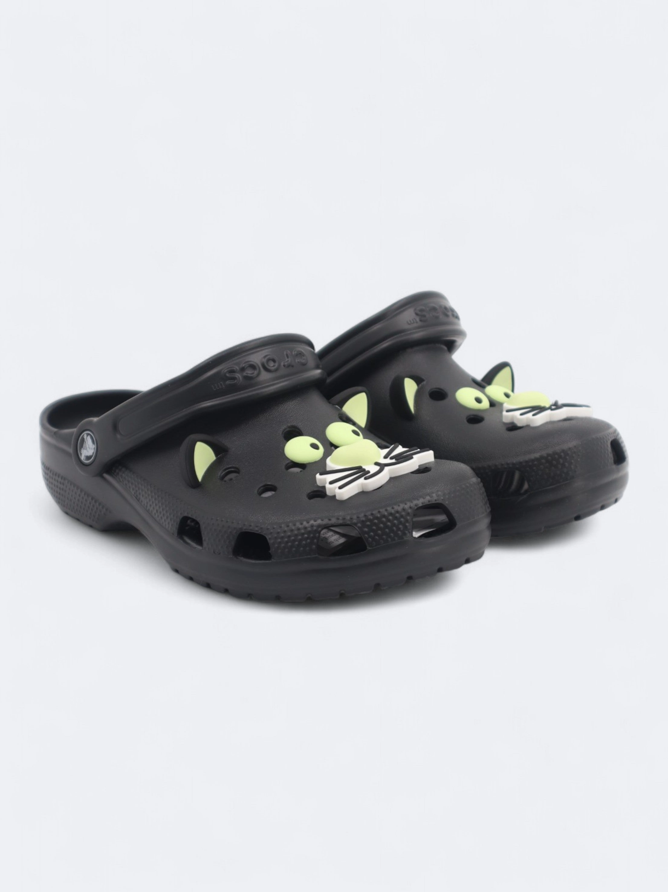 Washing Slippers Kid's Girl's Patched Classic Glow Black Cat Clogs Slippers,Black