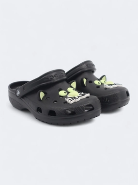 Kid's Girl's Patched Classic Glow Black Cat Clogs Slippers,Black Grinch Slippers Ae