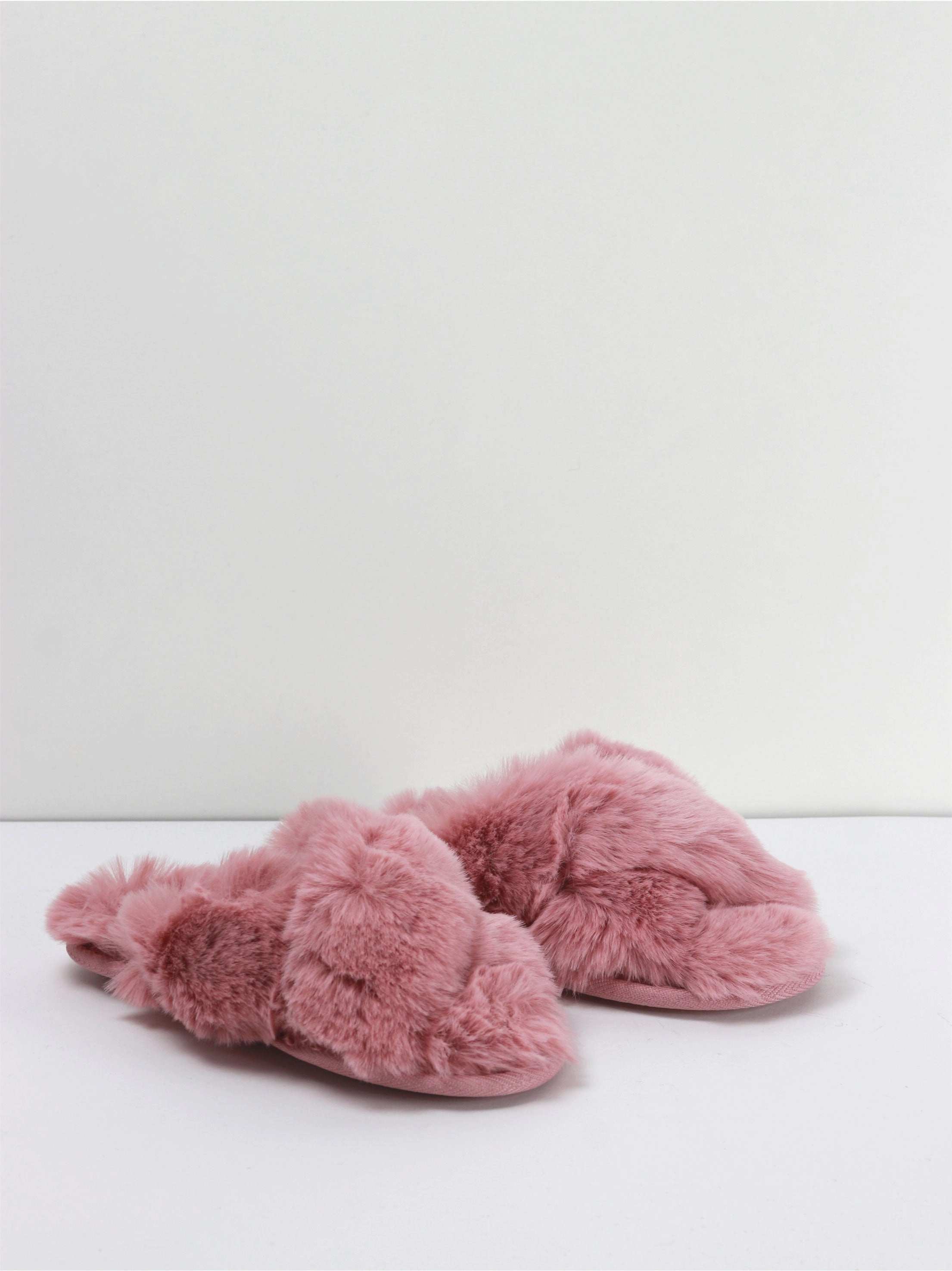 Kids Girl Crossband Fur Slippers,Pink Slippers With Moving Ears
