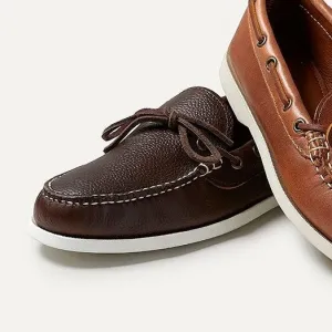 LE Mens Canoe Shoe: Brown Pebble Boat Sole High Lace Up Shoes