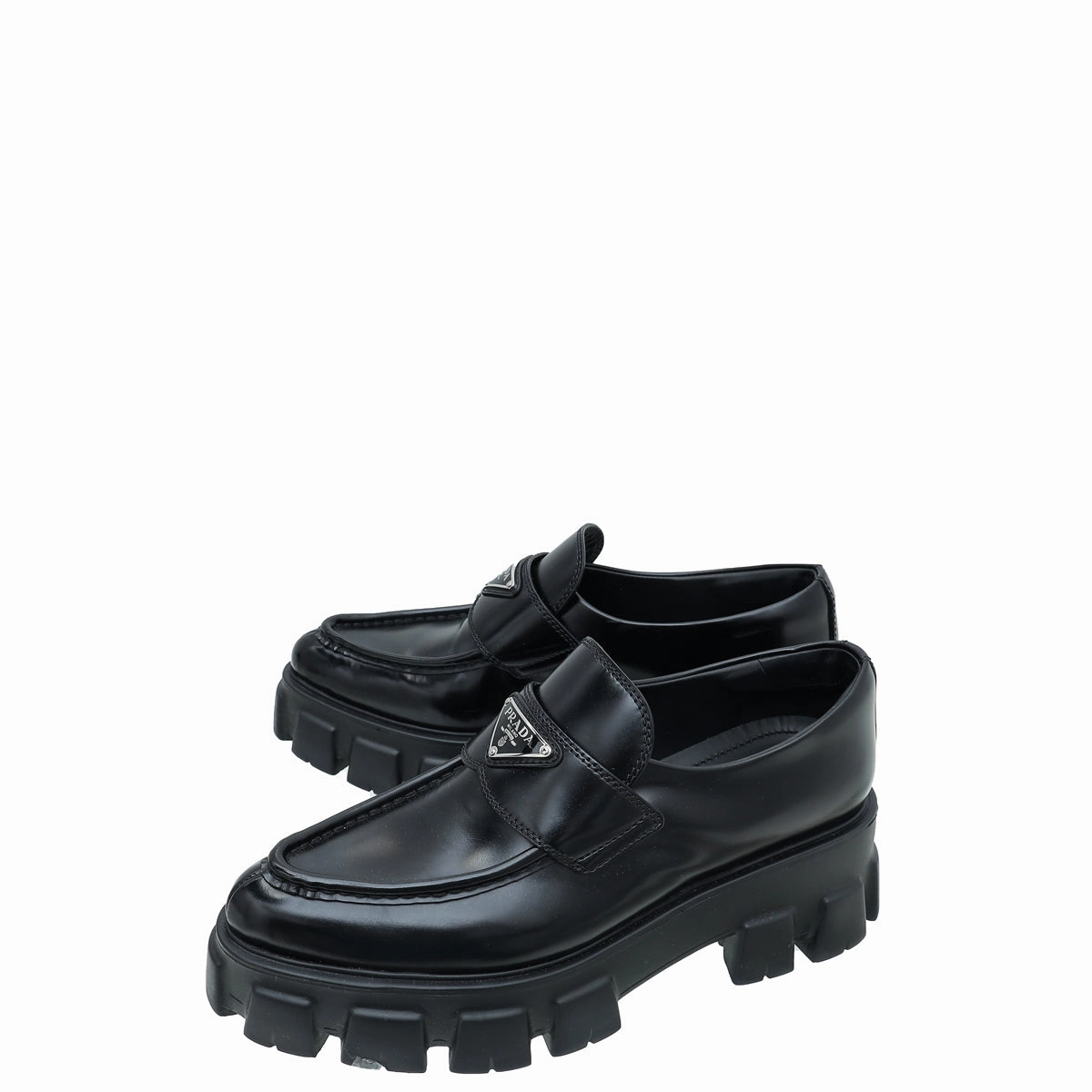 Classic Penny Loafers Prada Black Brushed Monolith Pointy Loafers 38.5