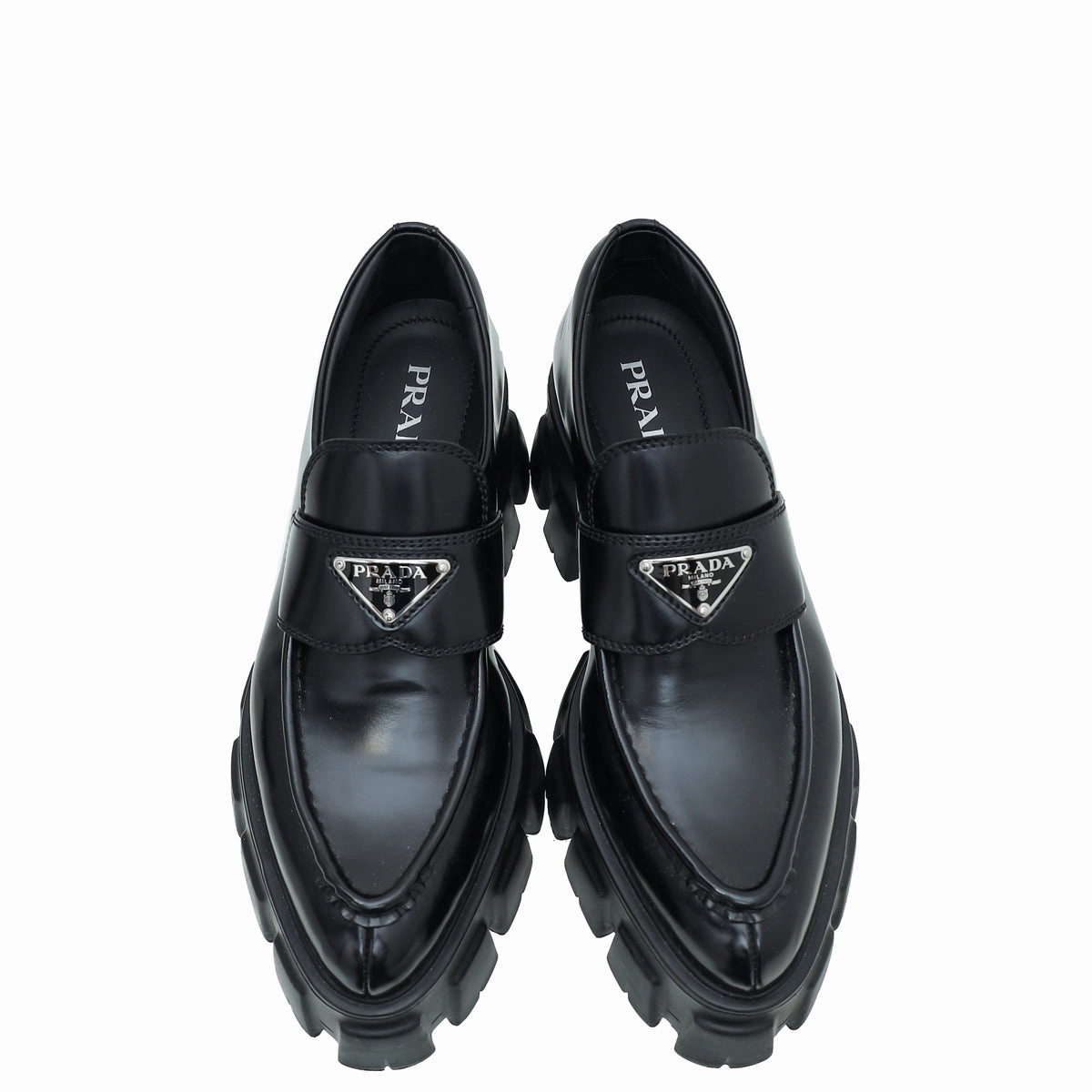Buy Loafers Online Prada Black Brushed Monolith Pointy Loafers 38.5