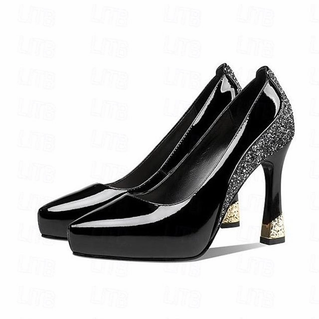 Leather Women's with Glitter Patent Heels Burgundy Platform