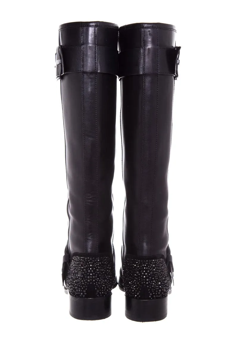 Brian Atwood Black Knee Length Embellished Boots SZ 7 Wedding Western Boots